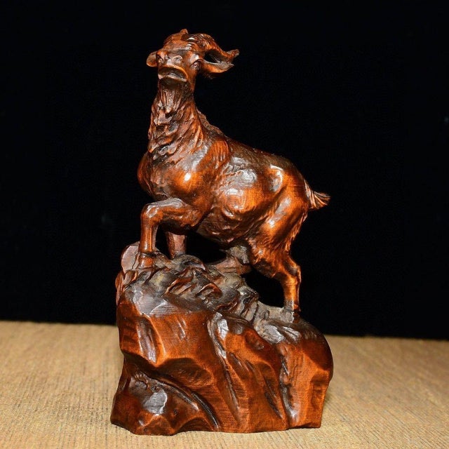This is a beautiful vintage Chinese carving of a Mountain Goat (Ram), meticulously hand-carved from premium Boxwood...