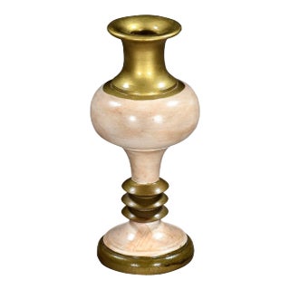 Early 21st Century Transitional White & Gold Wooden Vase For Sale