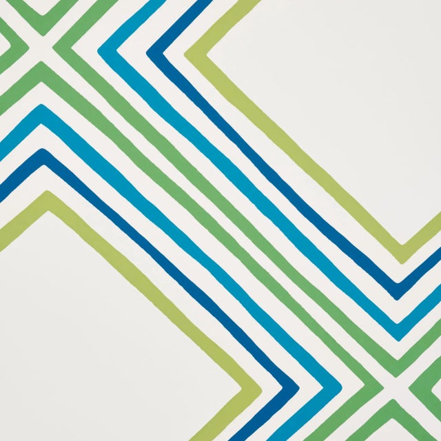 Contemporary Sample - Schumacher X Vera Neumann Square Dance Wallpaper in Peacock For Sale - Image 3 of 4