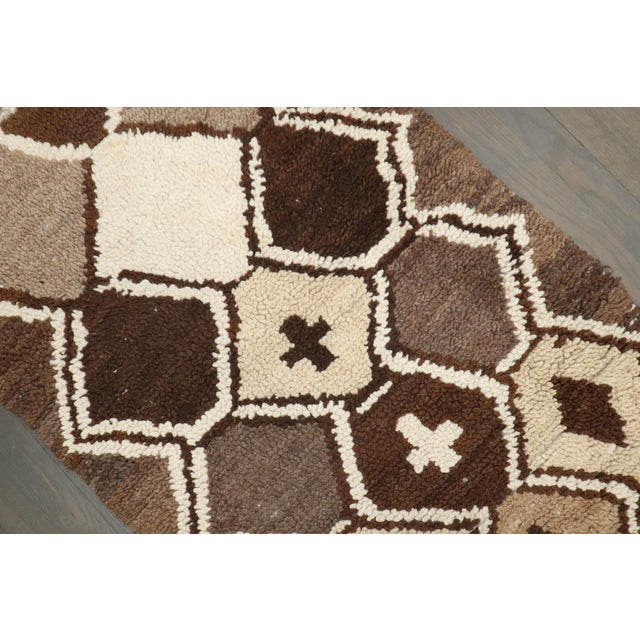 Vintage Zabihi Collection Brown Ivory Small Moroccan Runner - 2'5" x 5'8" For Sale - Image 4 of 9