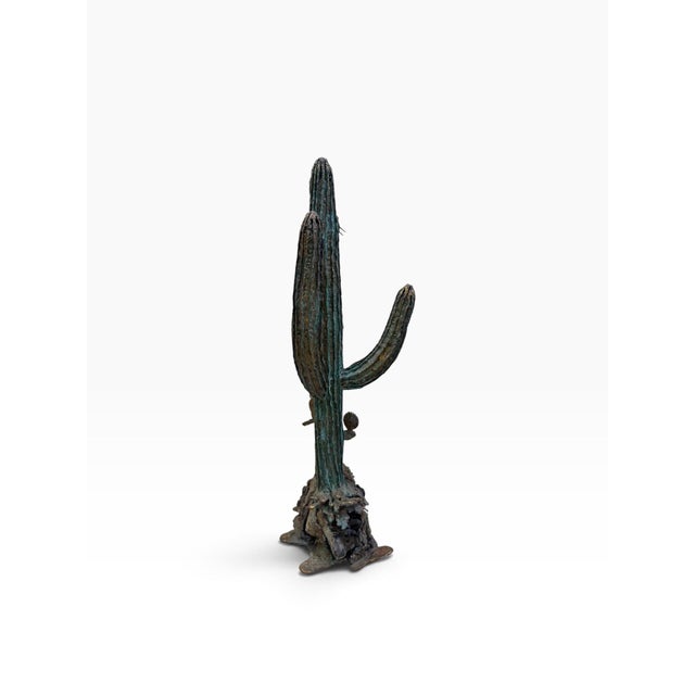 1980s Monumental 42" Martin Borja Brutalist Bronze Saguaro & Prickly Pear Cactus on Smoky Quartz Base For Sale - Image 9 of 9