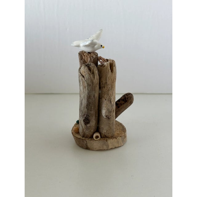 Nautical Vintage White Seagull on Driftwood With Sea Shells For Sale - Image 3 of 8