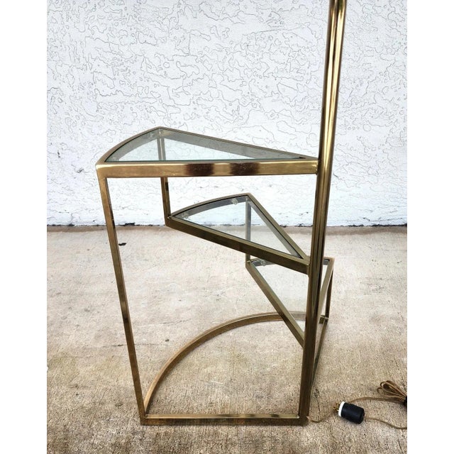 Vintage MCM Floor Lamp Table 3 Tier Step Brass & Glass For Sale - Image 11 of 14