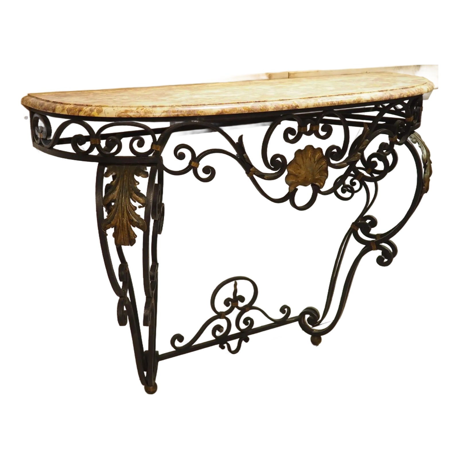 19th Century French Wrought Iron and Tole Console Table With Brocatelle ...