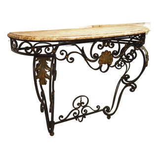 19th Century French Wrought Iron and Tole Console Table With Brocatelle Marble Top For Sale