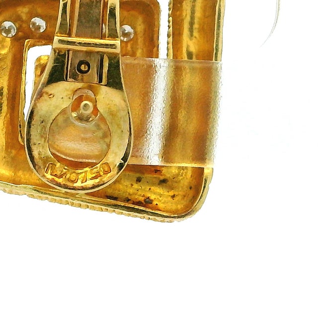 Ilias Lalaounis 18k Gold Diamond Textured Geometric Earrings, Circa 1970s, A Pair For Sale - Image 13 of 16