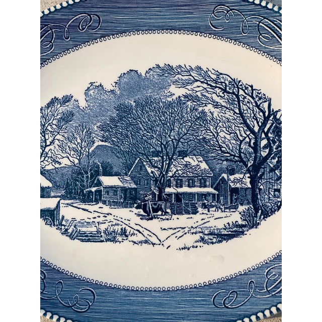 Vintage Royal China Usa Currier & Ives Blue Old Inn Winter Serving Platter For Sale - Image 4 of 10