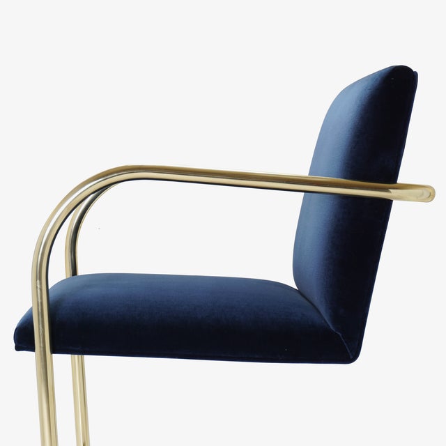 Metal Brno Tubular Chairs in Navy Velvet, Polished Brass For Sale - Image 7 of 10