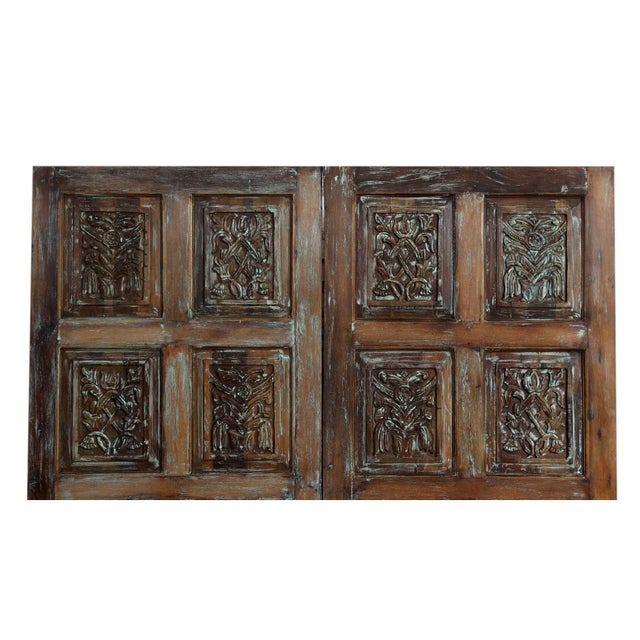 Floral Carved Wood French Sliding Doors – Vintage Barn Door, Handcrafted Artisanal Design 80x36 For Sale - Image 4 of 4