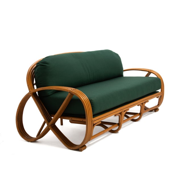 Mid Century Pretzel Sofa Four Strand Pretzel Rattan Sofa After Paul Frankl Knoll Fabric For Sale In Philadelphia - Image 6 of 14