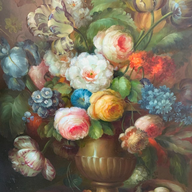 Stunning and colorful, this Dutch botanical painting on board will bring beauty to any room. Lovely shades of pink, white,...