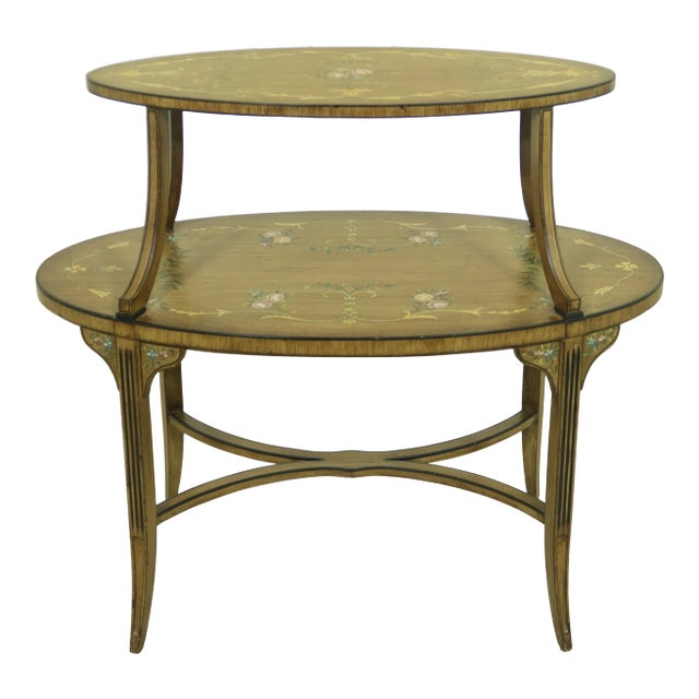 Adams Paint Decorated 2 Tier Oval Occasional Table For Sale