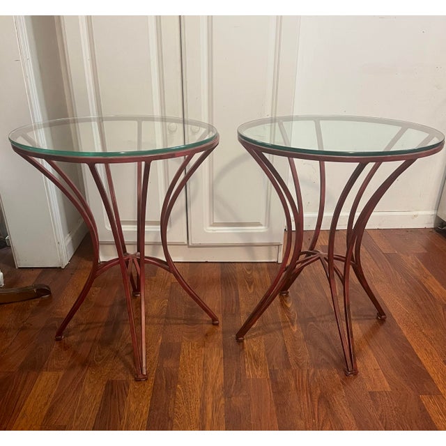 Contemporary Accent Round Side Tables Mid Century Wrought Iron Base For Sale - Image 3 of 4