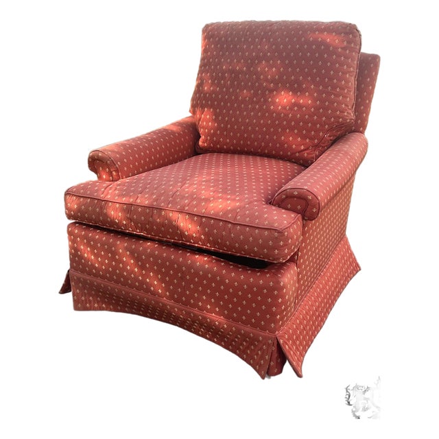 Vtg. Henredon Traditional Skirted Lounge Chair W/Fleur-De-Lis Fabric For Sale