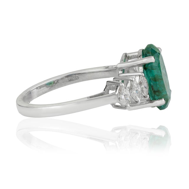 Not Yet Made - Made To Order Modern Mid Century Style 2.54 Ct Oval Emerald & Marquise Diamond Ring in 925 Silver Size 7.5 For Sale - Image 5 of 14