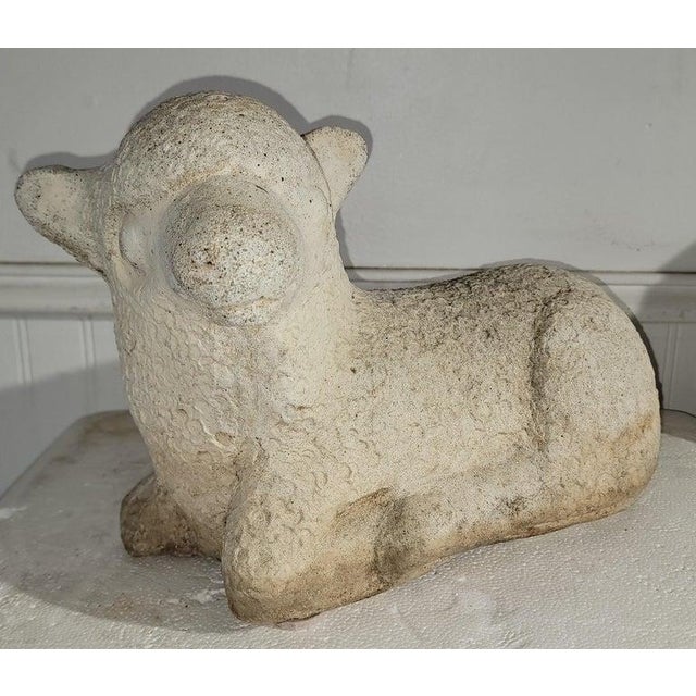 Rustic Early Concrete Lamb Sculpture For Sale - Image 3 of 7