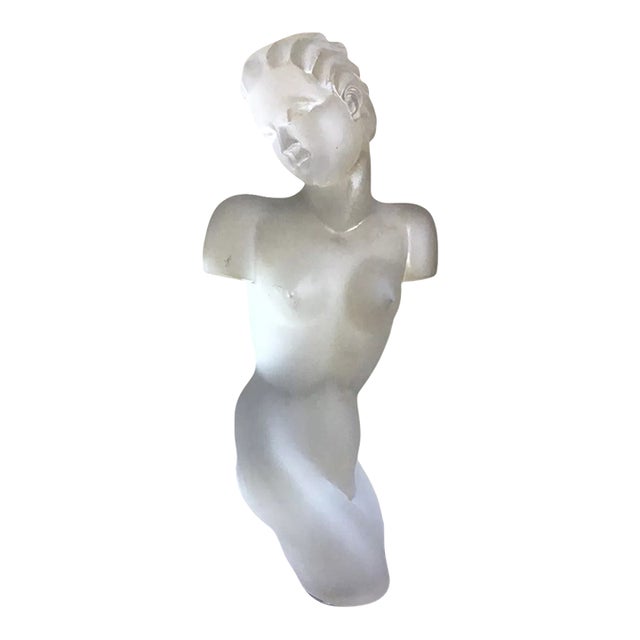 Late 20th Century Eleon Von Rommel Bohemia Art Deco Style Frosted Art Glass Nude Torso Statue For Sale