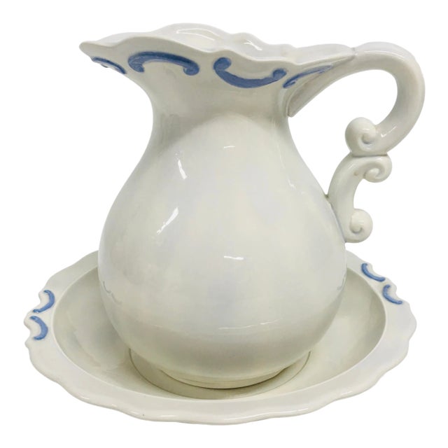 1990s Italian Ceramic Pitcher & Bowl Set- 2 Pieces For Sale