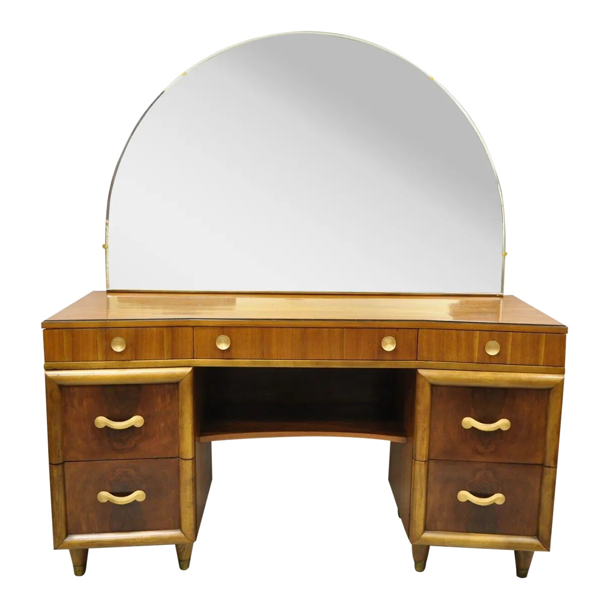 Joerns Bros Art Deco Mid Century Burl Walnut Vanity Table With Mirror