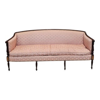 Mid 20th Century Hickory Chair James River Mahogany Sheraton Style Sofa in Federal Style Silk Fabric For Sale