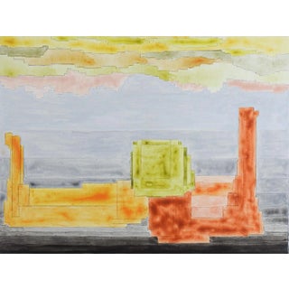 Geometric Abstract Pink & Gray Watercolor Painting For Sale