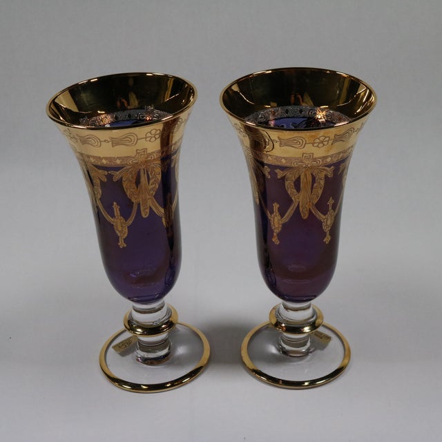 Vintage Amethyst Arte Italica Gold Etched Rim Iced Tea Glasses - Set of 2 For Sale In Cincinnati - Image 6 of 11