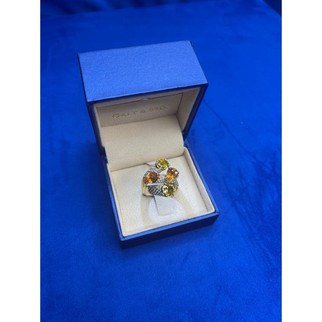 Diamond Orange Yellow Sapphire Cocktail Luxury Unique 18 Karat Yellow Gold Ring, Size 6.5 For Sale - Image 17 of 18