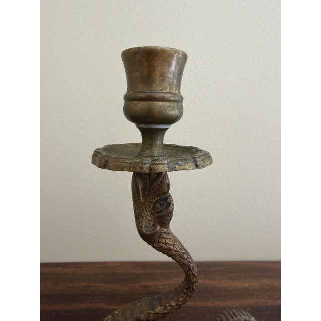 Brass Pair of French Art Deco Brass Serpent Candle Holders, Circa 1920s For Sale - Image 8 of 14