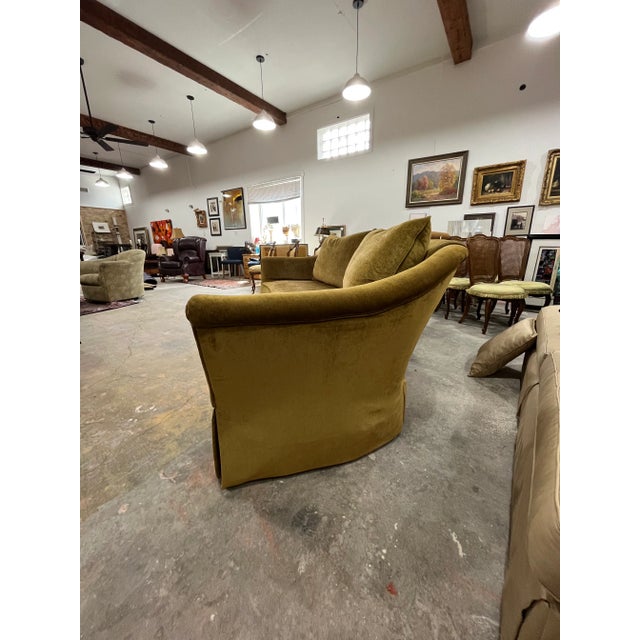 2010s Century Furniture Velvet Curved Skirted Sofa For Sale - Image 5 of 9