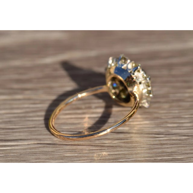 Contemporary The Tana: Antique Mixed Metal Sapphire Cabochon and Old Mine Cut Diamond Halo Ring For Sale - Image 3 of 9