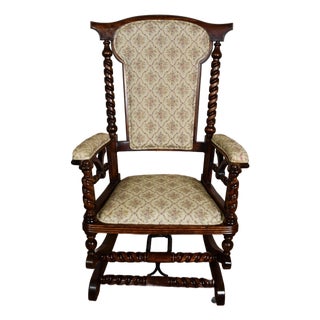 1870 Antique George Hunzinger Barley Twist Mahogany Platform Rocking Chair For Sale