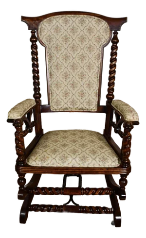 1870 Antique George Hunzinger Barley Twist Mahogany Platform Rocking Chair