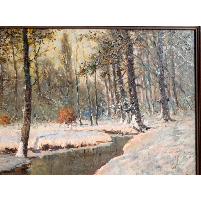 White 20th Century Luminist Impressionist Winter Landscape Painting by Anton Stockmann For Sale - Image 8 of 15