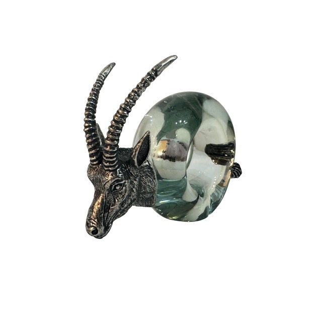 Vintage Safari African Wildlife Animals Handblown Glass & Pewter Napkin Rings - Set of 8 For Sale - Image 4 of 18