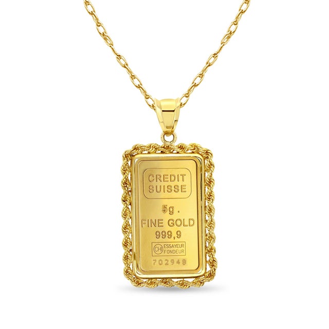 5 Gram Pamp Suisse Gold Bar Pendant For Sale - Image 4 of 4