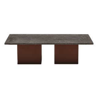 Coffee Table in Fossil Marble and Orange Lacquer, 1970s For Sale