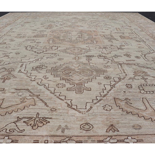 Tribal Finely Made Tabriz Design Rug in a Soft Taupe Field and Accents in Brown 8'9 X 11'7 For Sale - Image 3 of 11