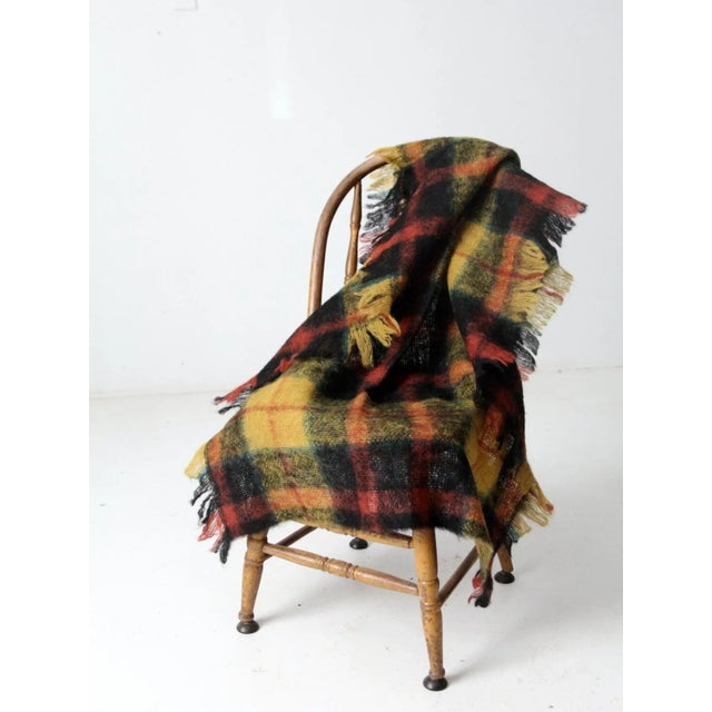 Yellow Vintage Scottish Wool Plaid Throw Blanket For Sale - Image 8 of 11