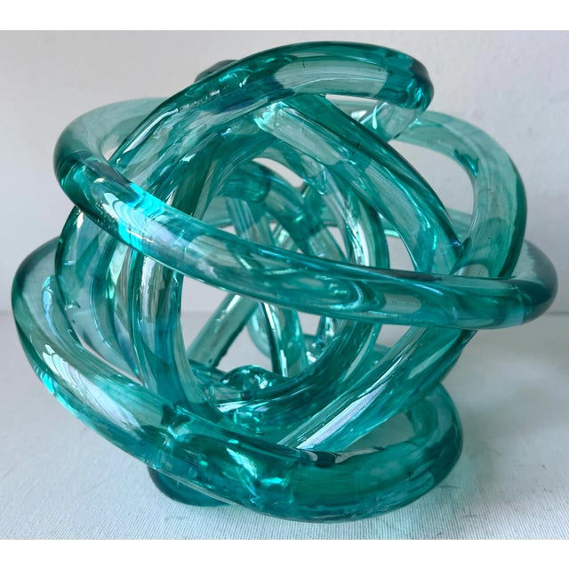 Modern Turquoise Hand-Blown Glass Knot Sculpture For Sale - Image 3 of 6
