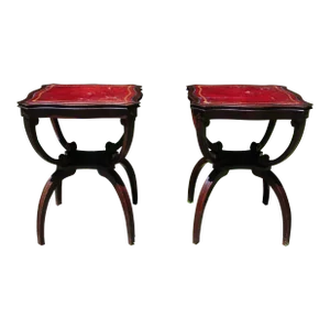Vintage Pair Adams Always Regency Style Mahogany Red Leather Top 2 Tier Tables