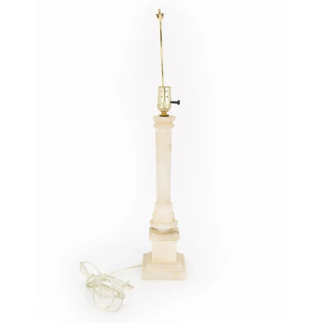 Mid-Century Modern Hand Carved Italian Mid Century Alabaster Column Table Lamp For Sale - Image 3 of 11