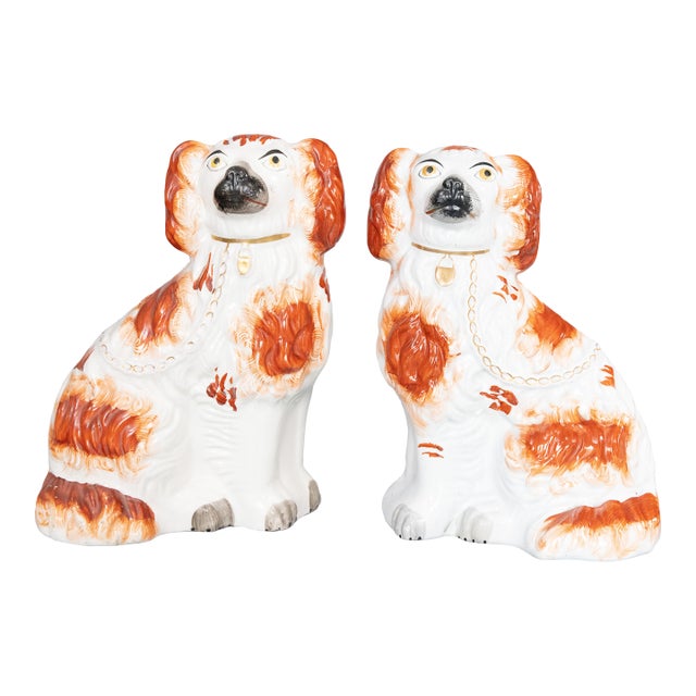 Antique 19th Century English Staffordshire Russet Spaniel Dogs - A Pair For Sale