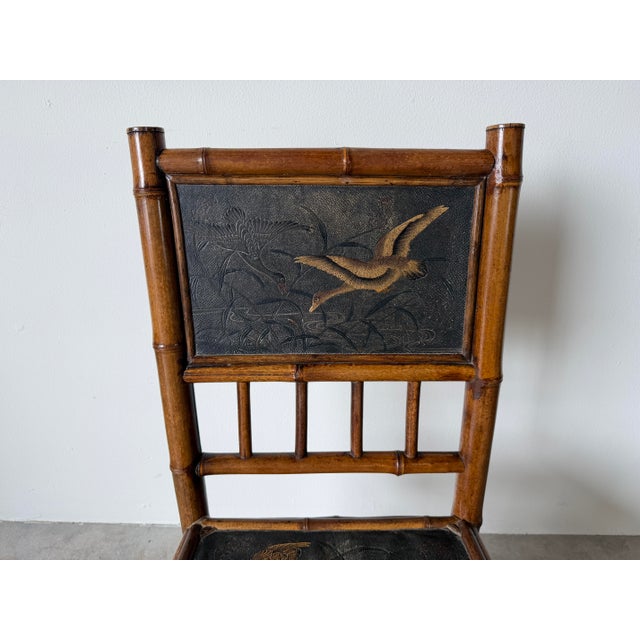 19th-Century Aesthetic Movement Bamboo Side Chair With Bird Motif Panels For Sale - Image 9 of 12