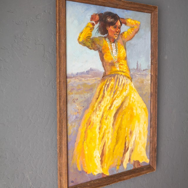 Figurative Figure Painting of a Girl in Yellow on a Soutwestern Mesa Landscape For Sale - Image 3 of 14