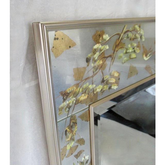 C.1970's LaBarge Chinoiserie-Style, Silver & Gold Leaf Burnished, Reverse Painted Eglomise Mirror For Sale - Image 13 of 18