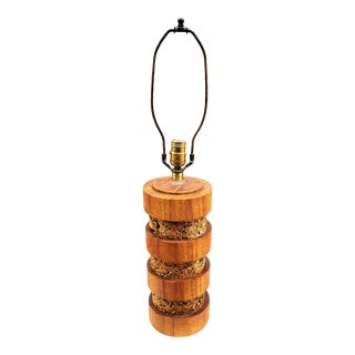 20th Century Vintage Mid-Century Modern Danish Wood & Cork Table Lamp For Sale