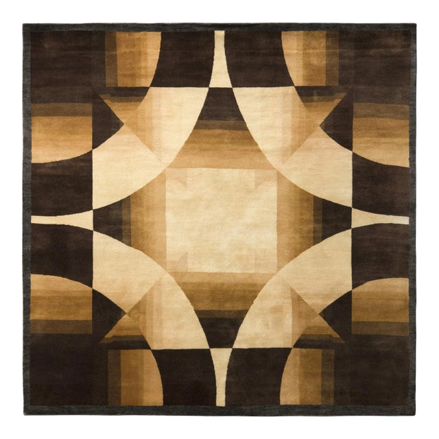 Modern Art Deco Rug in Beige Brown Geometric All Over Pattern by Rug & Kilim, 10x12 For Sale