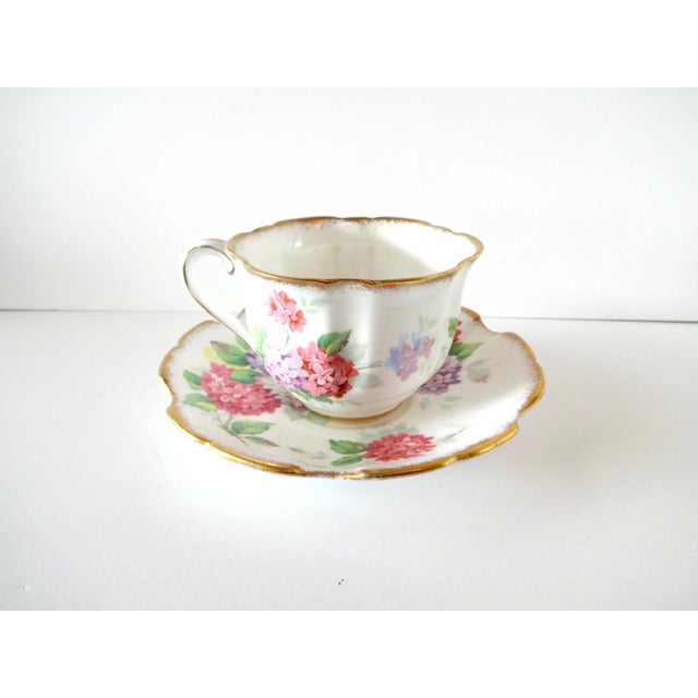 Royal Stafford Mid 20th Century Vintage Royal Stafford "Carousel" Bone China Lilacs Tea Cup and Saucer For Sale - Image 4 of 11