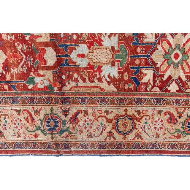 Early 20th Century Colorful Persian Heriz Handwoven Wool Carpet For Sale In New York - Image 6 of 11