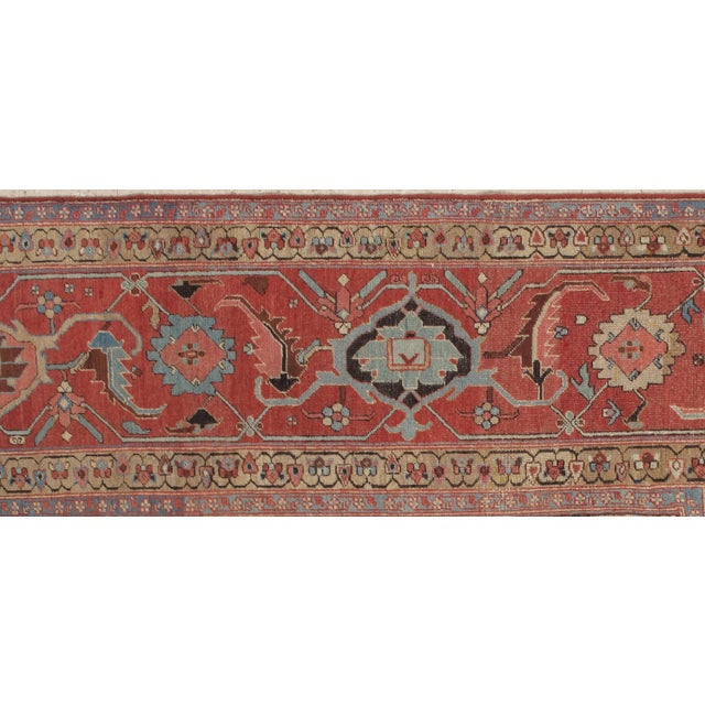 Traditional Antique Persian Serapi Carpet, Handmade Wool Oriental Rug, Rust, Ivory and Blue For Sale - Image 3 of 11